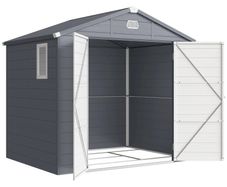 4 x 3ft Plastic Garden Storage Shed - Foundation Kit Included, Polypropylene Outdoor Storage Tool House with Ventilation Slots and Lockable Door, Grey