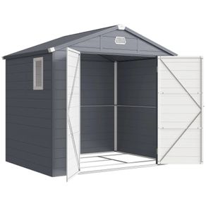 4 x 3ft Plastic Garden Storage Shed - Foundation Kit Included, Polypropylene Outdoor Storage Tool House with Ventilation Slots and Lockable Door, Grey
