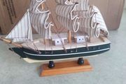 Vintage wooden ship Handmade handpainted wood and metal ship White ship Primitive Ship figurine Decorative Wooden Ship Souvenir Wood boat