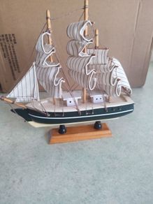 Vintage wooden ship Handmade handpainted wood and metal ship White ship Primitive Ship figurine Decorative Wooden Ship Souvenir Wood boat