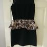 Evita brand Black Dress with Cream Design Peplum Image 5