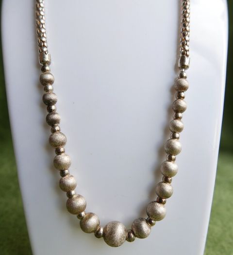 Vintage, Women's Sterling Silver 925 Bead Necklace. length 18,5" - 23,9g
