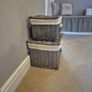 Storage Basket set, Grey/brown wicker, linen lined Perfect Cond Image 3