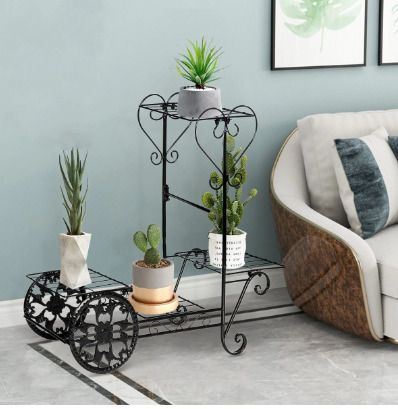 BRAND NEW 4 Tiers Fashion Iron Plant Stand Flower Shelf for Rack Balcony Simple Indoor Living Room Coffee Bar Garden Flower Pot Shelf
