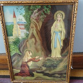 Vintage Lourdes Our Lady and St Bernadette print religious devotional item