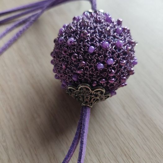 Long Crochet Beaded necklace Purple