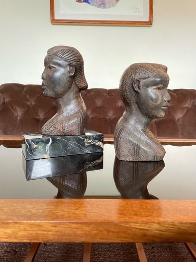 Pair of Vintage Mid Century African Art Hardwood Bust Carvings