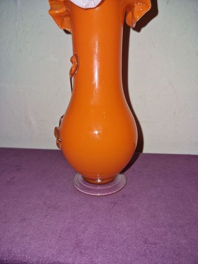 1960's Orange ruffled blown glass vase