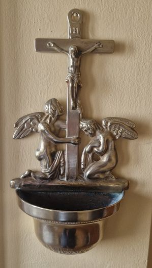 Antique  Brass Angel Holy Water Font Religious Wall Art