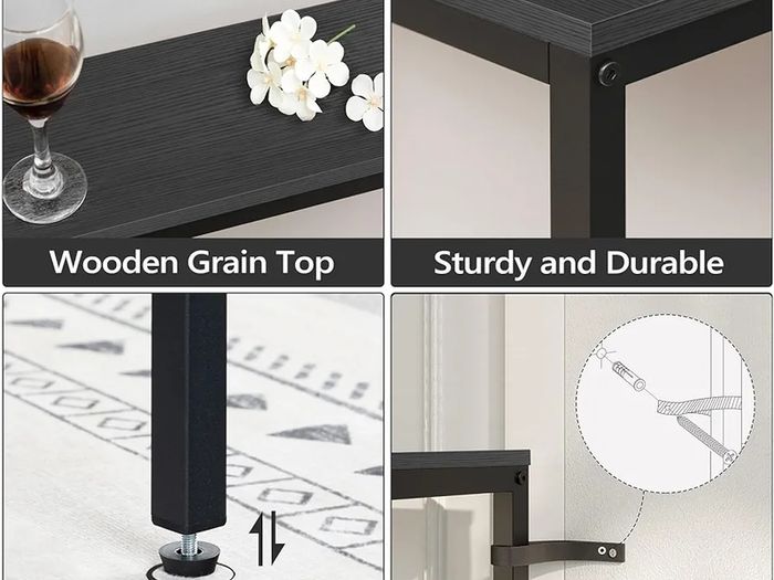 Skinny Console Table with Power Outlets, 160 cm Narrow Sofa Table, Behind Couch Table with Charging Station for Plants, Living Room, Black