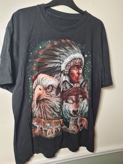 Vintage WILD t shirt American Indian wolf wolves eagle print front and back Size large