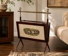 Vintage Italian Mahogany  Brass Magazine Rack attributed to Ico Parisi 1950s