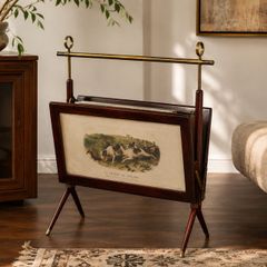 Vintage Italian Mahogany  Brass Magazine Rack attributed to Ico Parisi 1950s