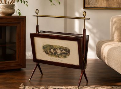 Vintage Italian Mahogany  Brass Magazine Rack attributed to Ico Parisi 1950s