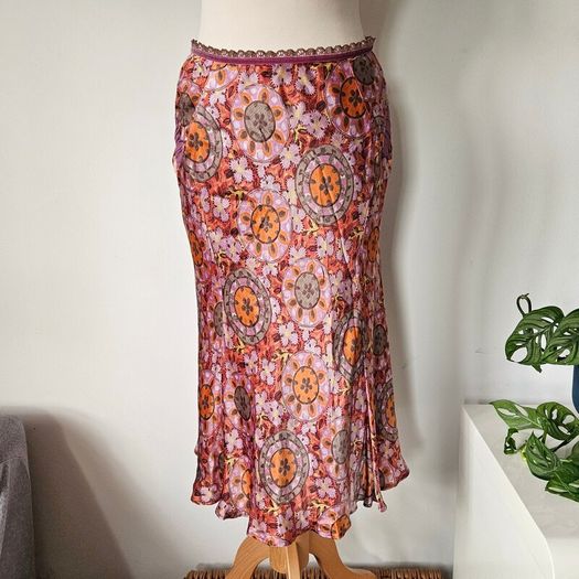 Vintage Y2K Quin and Donnelly silk midi skirt M L 12 14 Irish designer like Rixo 2000s 1990s