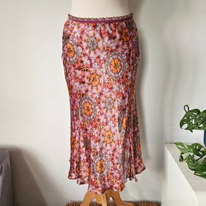 Vintage Y2K Quin and Donnelly silk midi skirt M L 12 14 Irish designer like Rixo 2000s 1990s