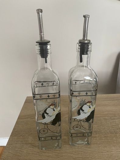 Reduced Set of tall oil and vinegar bottles in stand