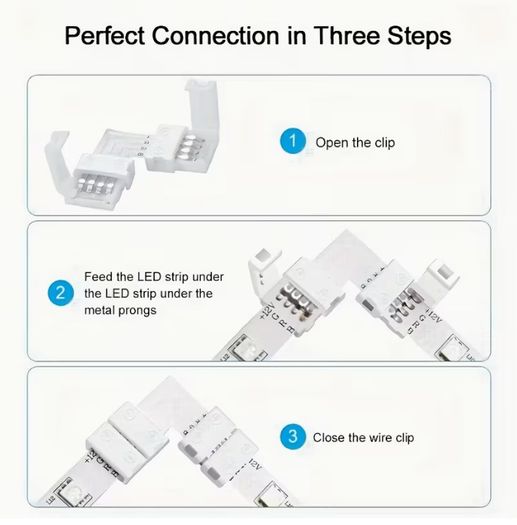 25pcs 2Pin/4 Pin LED Light Strip Connectors Set Including Screw Clips, 8Mm/10Mm 4 Pin LED Connectors, Cuttable T, L Shape PCB Board for SMD 5050 RGB Strip Lights Gapless Connector