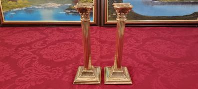 Pair Antique And Shiny Solid Brass Art Deco Ornate Corinthian Column Candlestick Holder