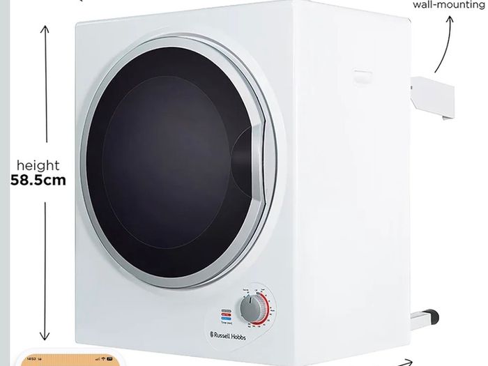 Russell Hobbs RH3VTD800 White 2.5kg Compact Mini Vented Tumble Dryer, Portable, Freestanding Table top Dryer with 3 Heat Settings
