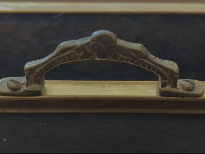 Vintage: Hammered Brass Wood Divided Magazine Rack With Mother & Children Kitchen Scene