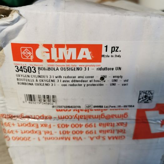 OXYGEN Gima Oxygen Cylinder 3, with reducer and cover - UNI - empty