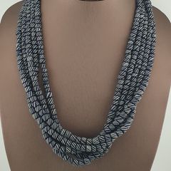 Vintage African white Stripe Black 7.0mm - 7.3mm Glass Beads Necklace