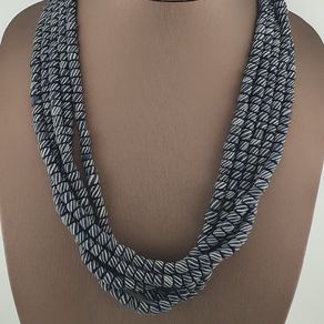 Vintage African white Stripe Black 7.0mm - 7.3mm Glass Beads Necklace
