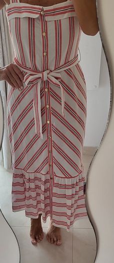 KARL LAGERFIELD Paris striped nautrical belted midi with gold tone button Sz 8 US (Fit 12UK) - Rrp 335 (New)
