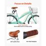 Women Bike, 66cm Beach Cruiser Bike, 7-Speed Adult City Bicycle with Carbon Steel Frame, 150kg Capacity, Basket, Rear Rack & Dual V-Brakes, Light Green Image 7