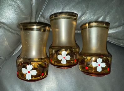Vintage 3 Gilded Cherry Goblets. Bohemian Glass. Czechoslovakia