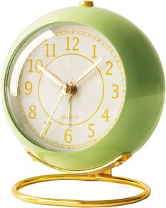 Small Desk Clock, Retro Bedroom Table Vintage Analog Alarm Clock, Silent Non-Ticking Gold Clock, Bedside Decor Aesthetic (Green)