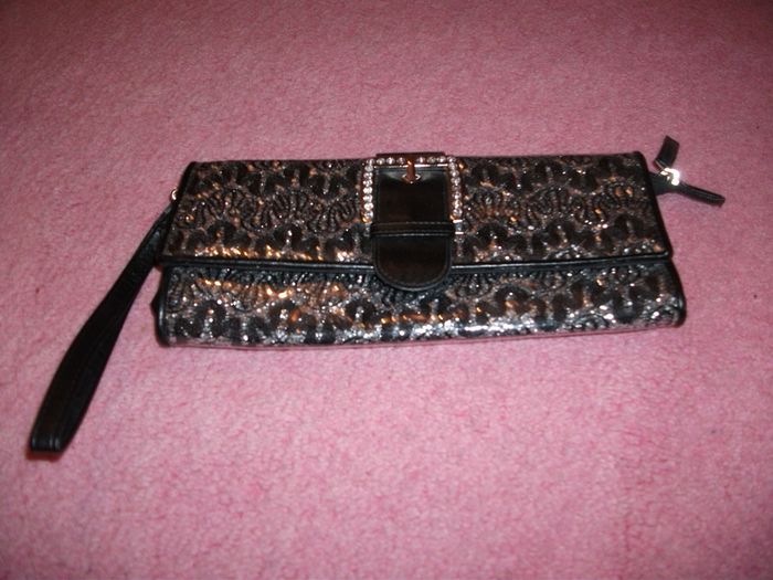 Bay black/silver clutch zip buckle bag + Purse