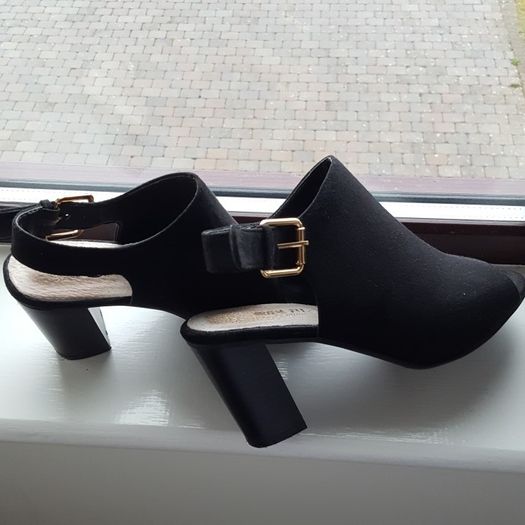 Black Suede Mule Real Leather Upper.