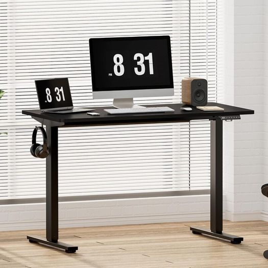 Electric Height Adjustable Standing Desk 120 x 60cm Sit Stand Up with Backpack Hook Memory Smart Pannel EF1 Series(Black Frame+Black Desktop)