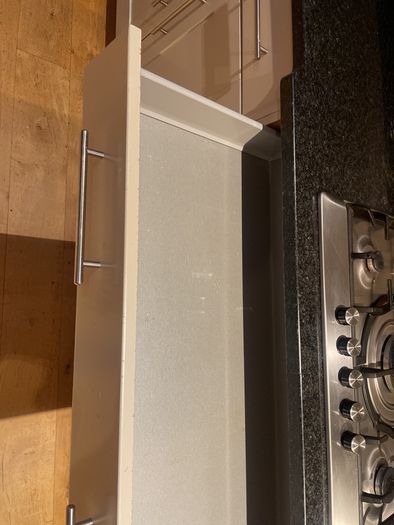 Entire kitchen Quartz work top solid wooden shaker style doors