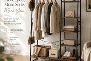 Clothes Rack with Shelves &amp; Hooks Open Wardrobe Storage Organiser