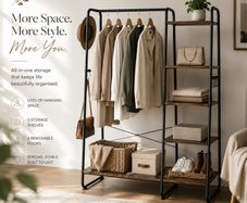 Clothes Rack with Shelves & Hooks Open Wardrobe Storage Organiser