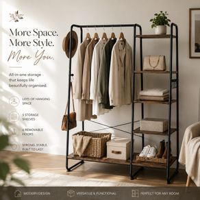 Clothes Rack with Shelves & Hooks Open Wardrobe Storage Organiser
