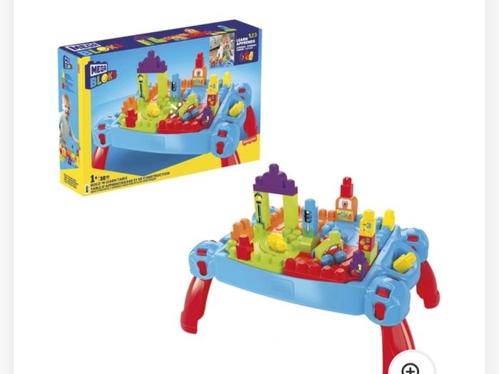 mega blocks table, blocks and car