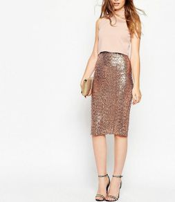Fabulous Crop Top Midi Sequin Skirt Dress Size 12