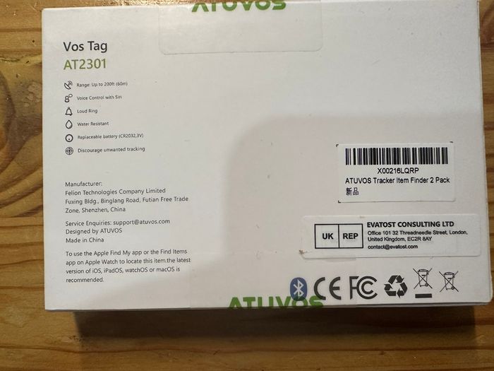 Atuvos Vos Tag AT2301 item trackers - 2 pack