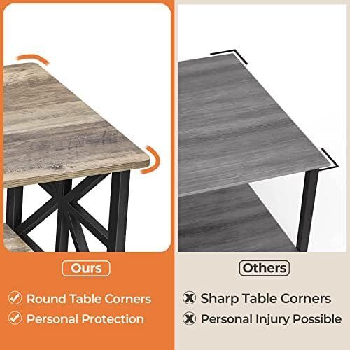 Modern Coffee Table with 2-Tier Storage, Wooden 100 cm Living Room Table with Round Corner, Centre Table with X-Frame Design for Home Office,Grey Wash
