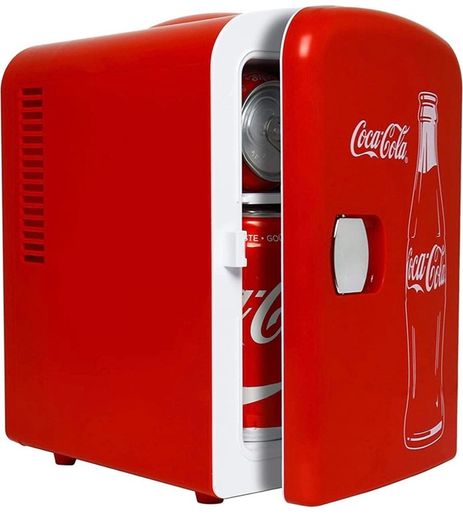 Coca Cola (Classic) 4 Liter/6 Can Portable Fridge/Mini Cooler for Food, Beverages, Skincare -Use at Home, Office, Dorm, Car, Boat-AC & DC Plugs Included (FREE POSTAGE)