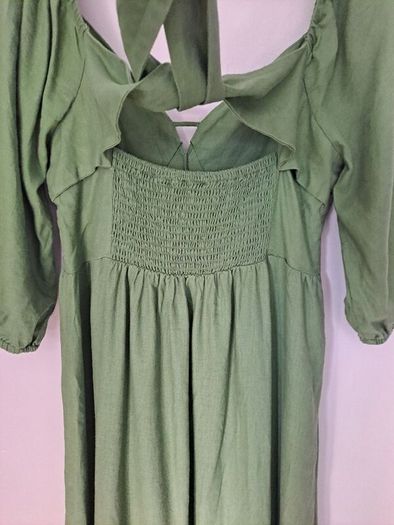 Monsoon green linen mix dress size UK 14