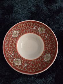 Vintage Chinese Porcelain 3 Piece Set Jingdezhen Red Family Rose