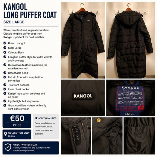 Kangol Black Long Coat