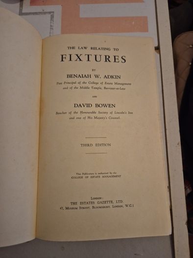 Vintage The Law Relating to Fixtures Benaiah Adkin