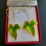 Green Ivy Leaf Earrings, Enameled Botanical Drop Earrings, Nature Inspired Jewelry, Gold Tone Leaf Dangle Earrings Image 2
