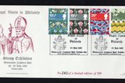 1982 Great Britain British Textiles Commemorative stamps Limited edition First Day Cover with Cancel noting Papal Visits in Philately from Westminster Cathedral Hall, London issued by Polish Philatelist Association  in UK